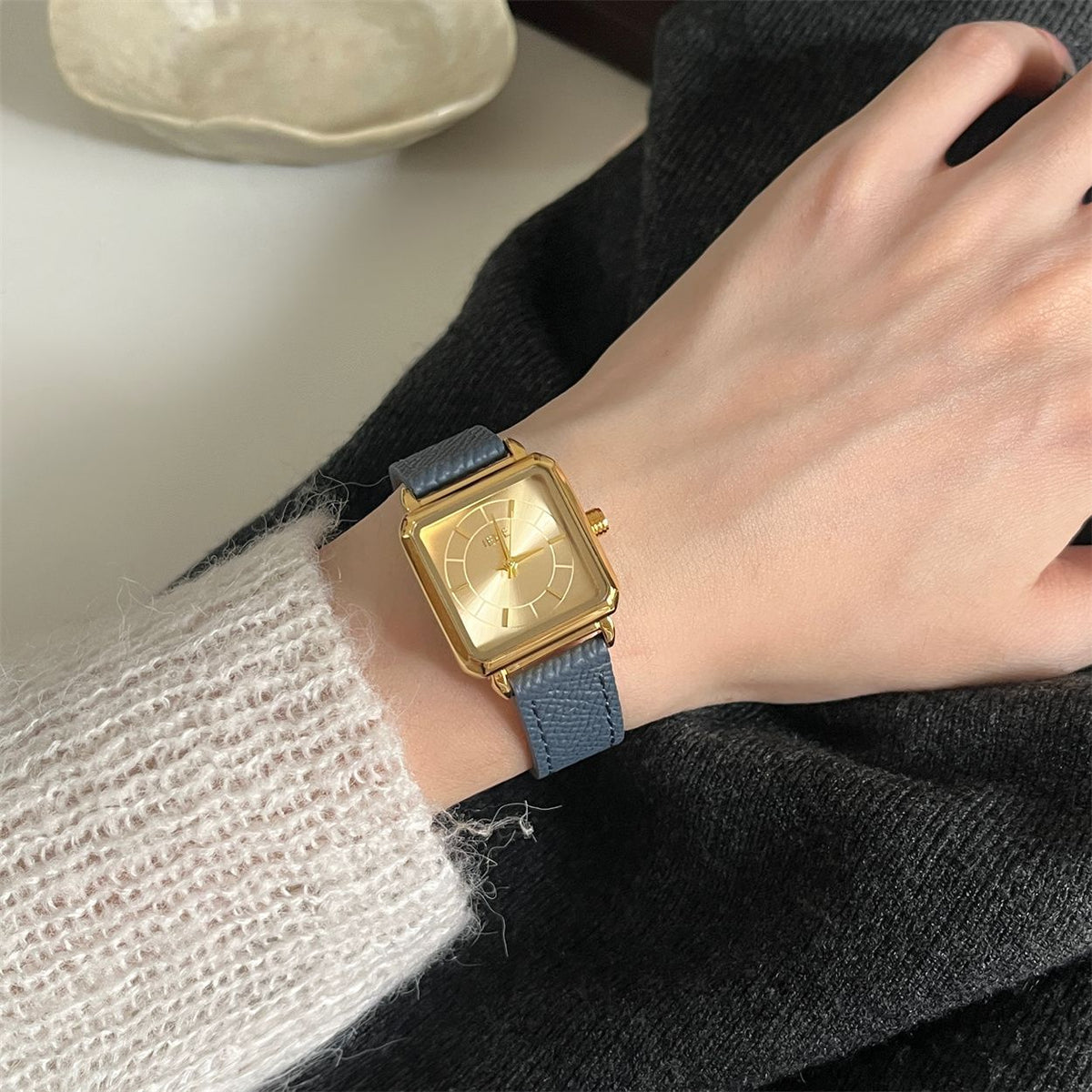 IEKE Oversized Statement Square Slim Strap Watch - Modern Boyfriend Tank Watch for Women