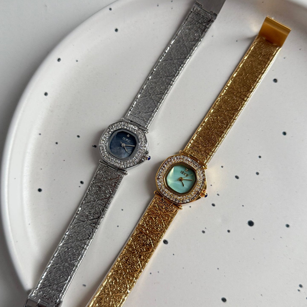 IEKE Cushion Halo Crystal Pavé Leather Watch - Square-Round Hybrid Dress Watch for Women