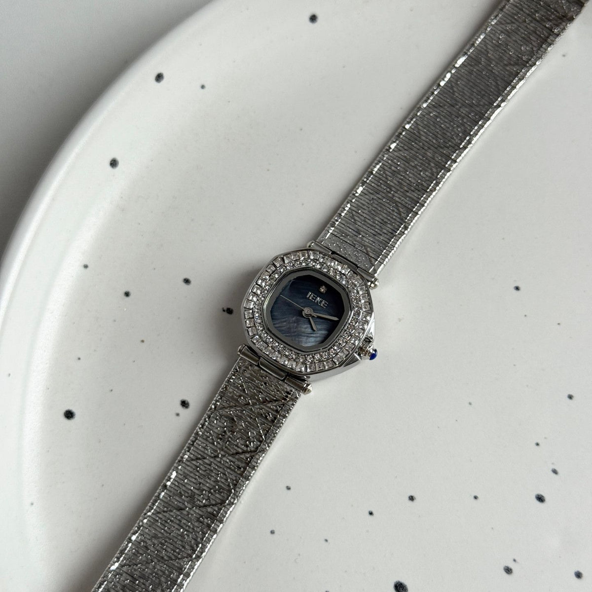 IEKE Cushion Halo Crystal Pavé Leather Watch - Square-Round Hybrid Dress Watch for Women