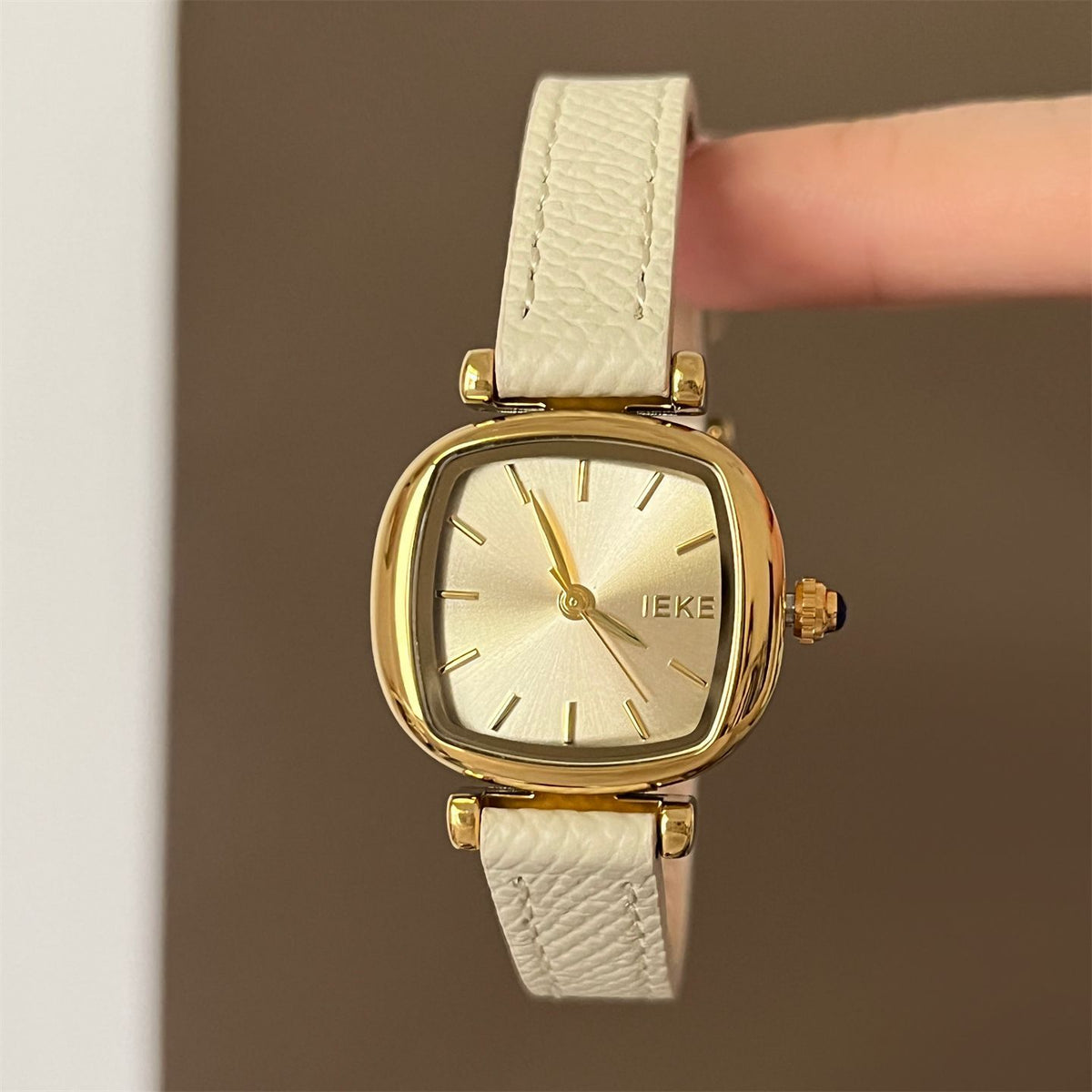 IEKE Sugar Cube Petite Square Slim Leather Watch - Dainty Geometric Quartz Watch for Women