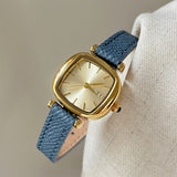 IEKE Sugar Cube Petite Square Slim Leather Watch - Dainty Geometric Quartz Watch for Women