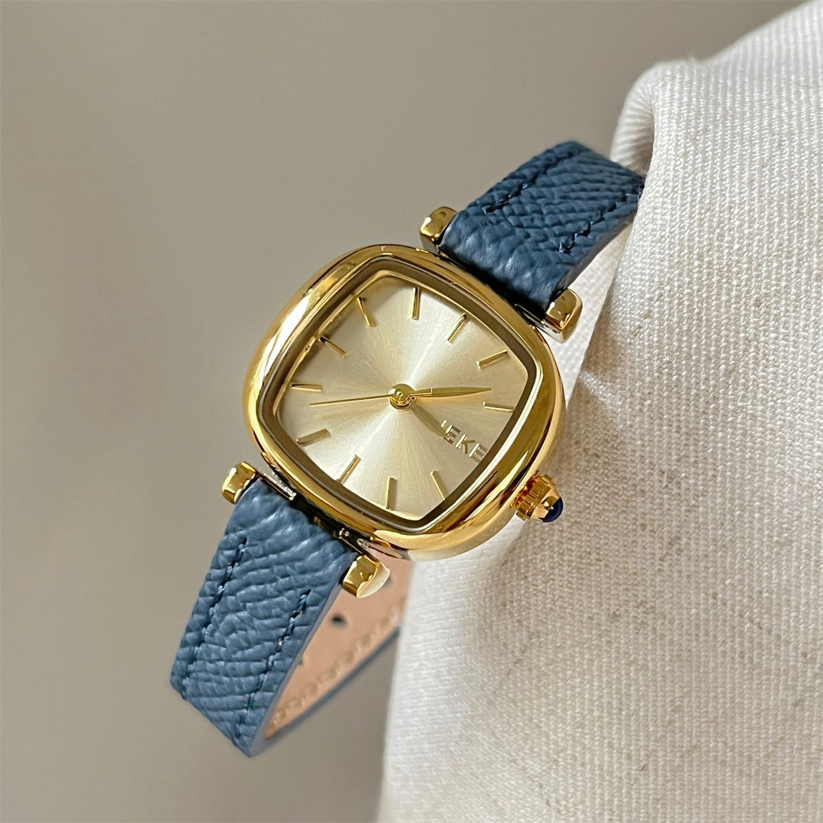 IEKE Sugar Cube Petite Square Slim Leather Watch - Dainty Geometric Quartz Watch for Women