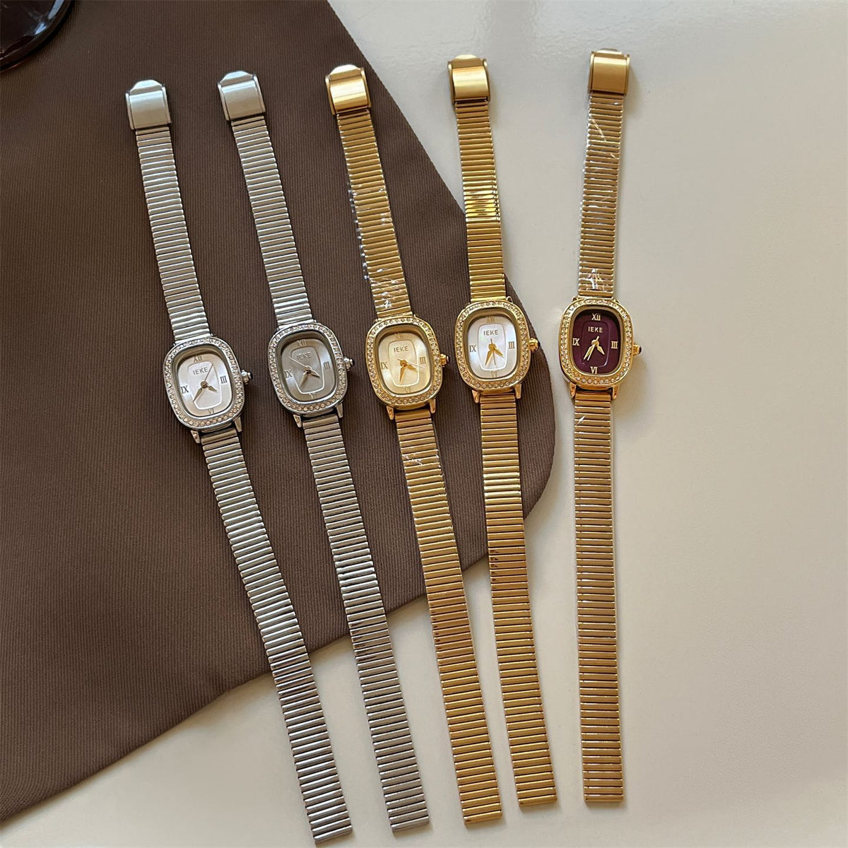 IEKE Vintage Estate Oval Crystal Accent Leather Watch - Antique Chic Dress Watch for Women