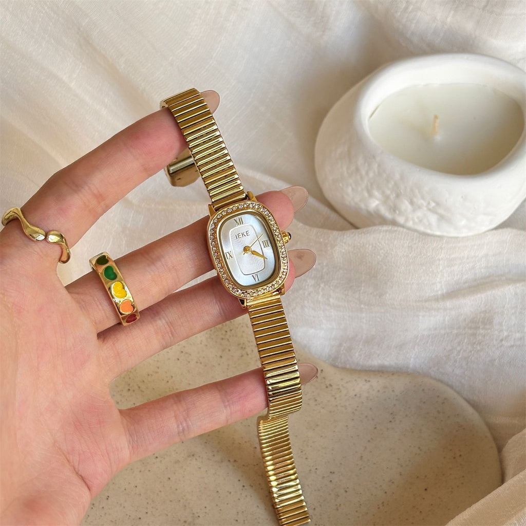 IEKE Vintage Estate Oval Crystal Accent Leather Watch - Antique Chic Dress Watch for Women