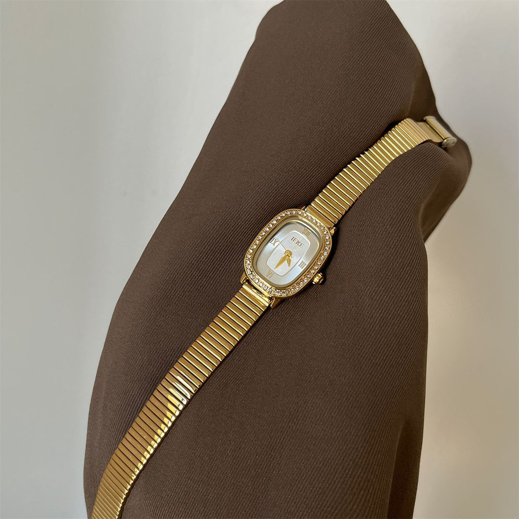 IEKE Vintage Estate Oval Crystal Accent Leather Watch - Antique Chic Dress Watch for Women
