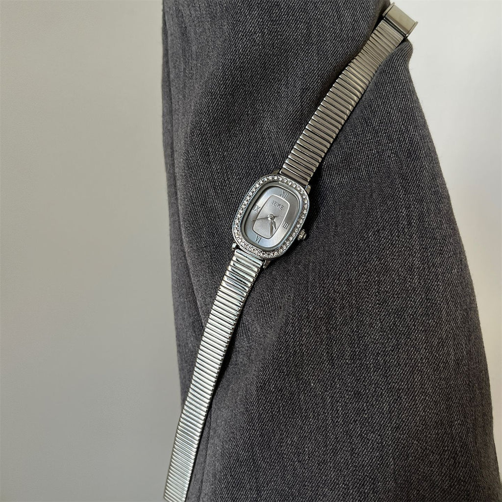 IEKE Vintage Estate Oval Crystal Accent Leather Watch - Antique Chic Dress Watch for Women