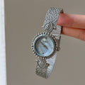 IEKE French Azure Mother of Pearl Crystal Watch - Blue Nacre Leather Dress Watch for Women