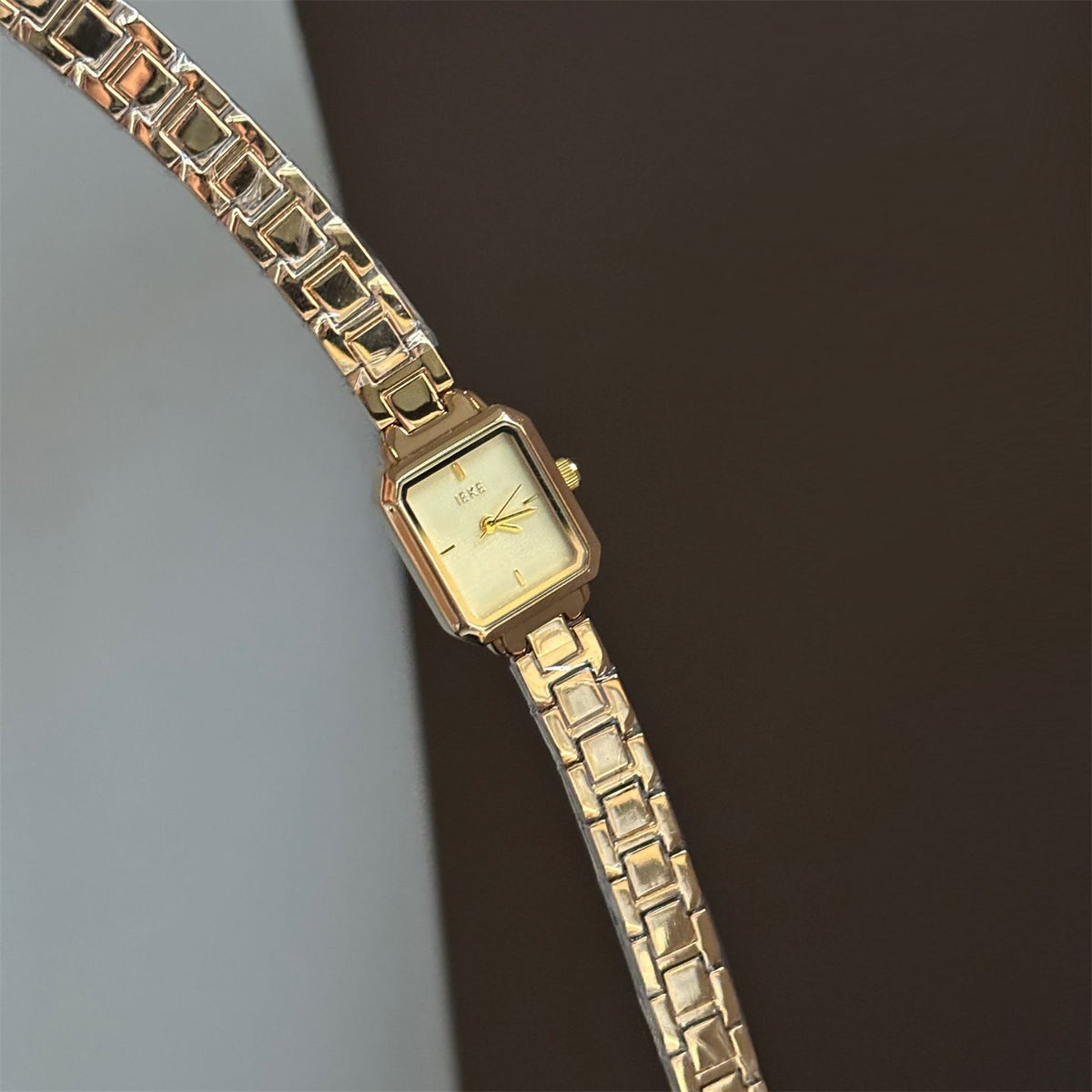 IEKE Petite Square Curb Chain Bracelet Watch - Elegant Jewelry Quartz Watch for Women