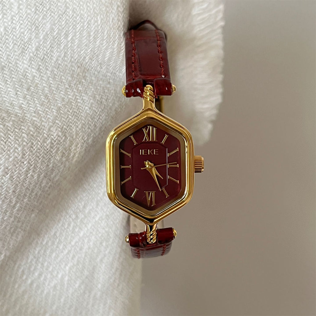 IEKE Art Deco Rhombus Dial Leather Watch - Vintage Geometric Quartz Watch for Women