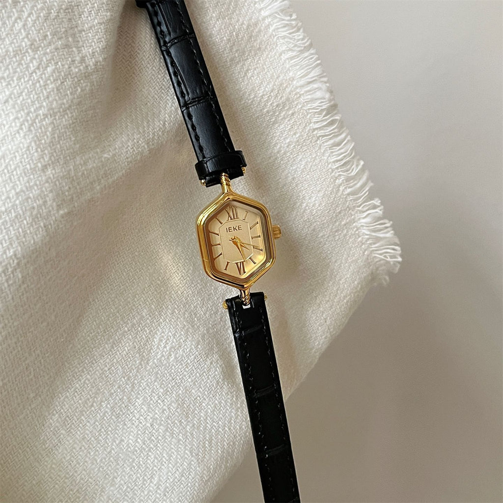 IEKE Art Deco Rhombus Dial Leather Watch - Vintage Geometric Quartz Watch for Women