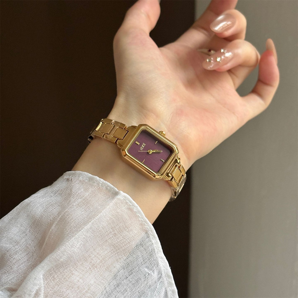 IEKE Petite Square Curb Chain Bracelet Watch - Elegant Jewelry Quartz Watch for Women