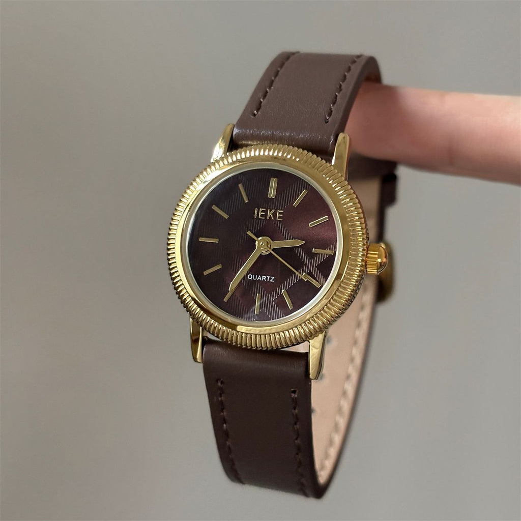 IEKE Minimalist Pure Round Watch with Genuine Leather Strap - Classic Everyday Quartz Watch for Women