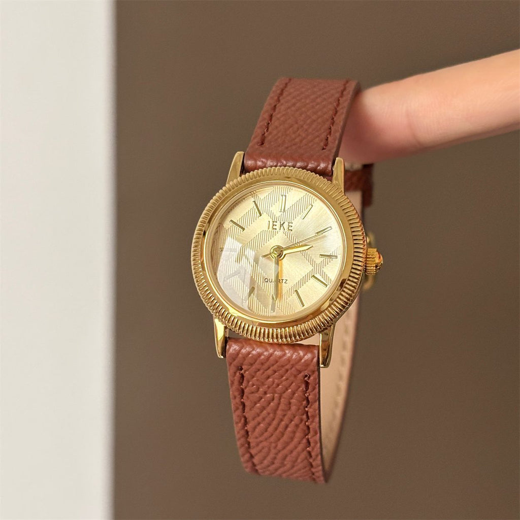 IEKE Minimalist Pure Round Watch with Genuine Leather Strap - Classic Everyday Quartz Watch for Women