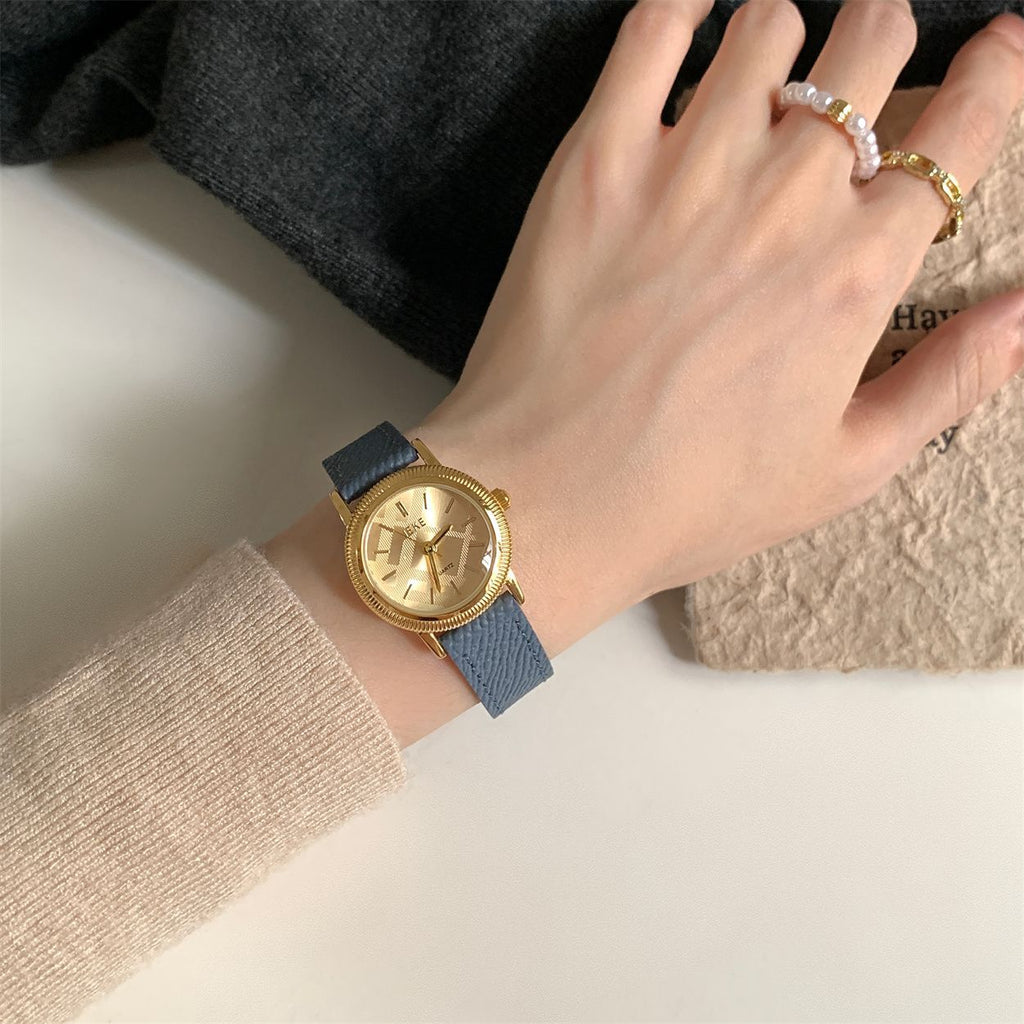 IEKE Minimalist Pure Round Watch with Genuine Leather Strap - Classic Everyday Quartz Watch for Women