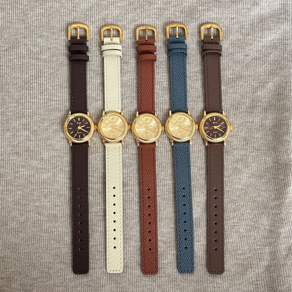 IEKE Minimalist Pure Round Watch with Genuine Leather Strap - Classic Everyday Quartz Watch for Women