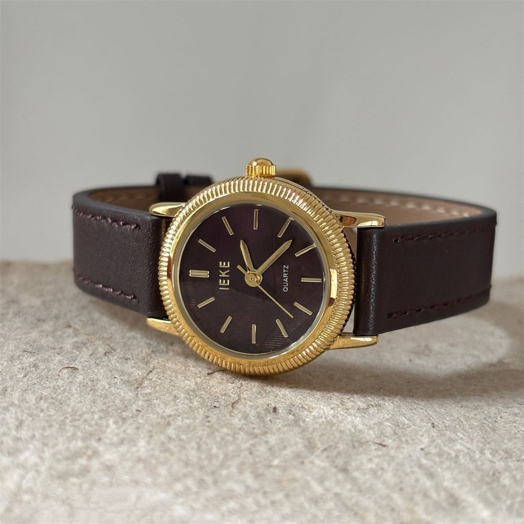 IEKE Minimalist Pure Round Watch with Genuine Leather Strap - Classic Everyday Quartz Watch for Women