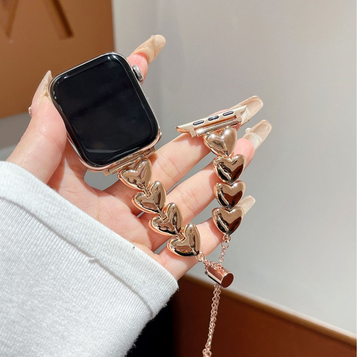 Rose gold heart link bracelet Apple Watch band