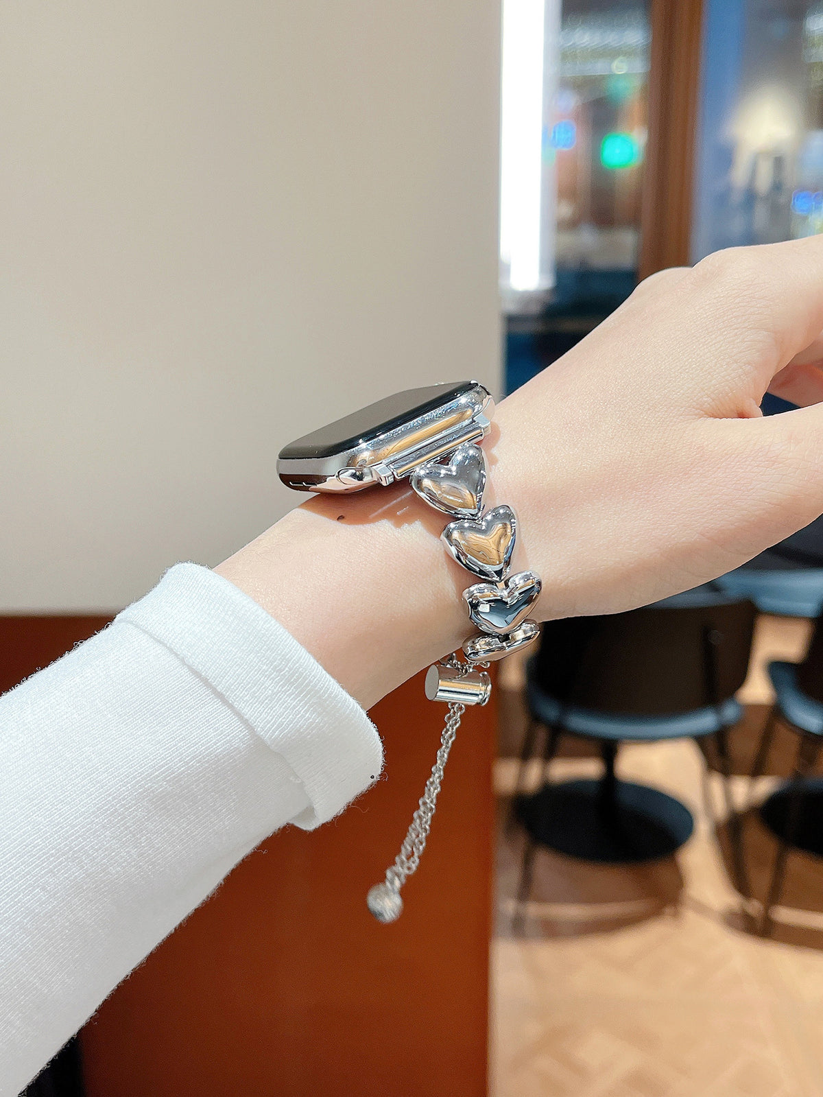 Silver heart link bracelet Apple Watch band
