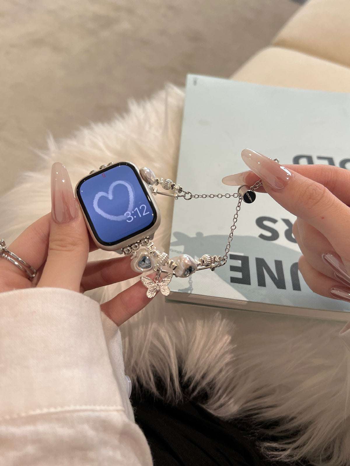 Amour heart crystal and butterfly charm Apple Watch band