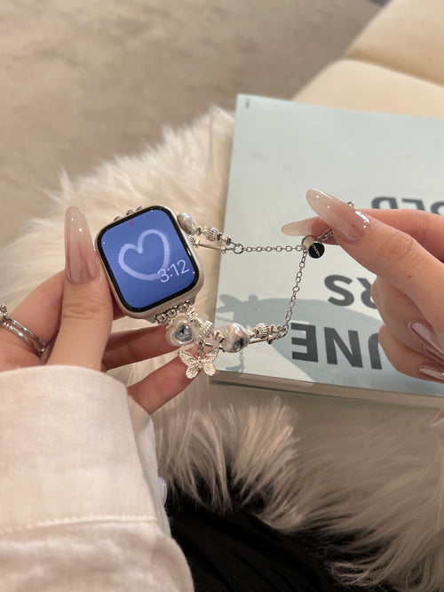 Amour heart crystal and butterfly charm Apple Watch band