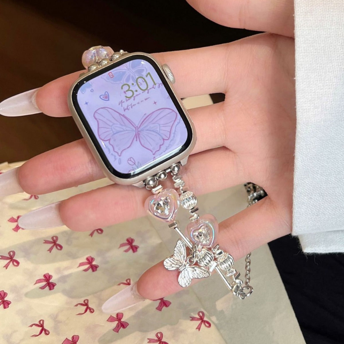 Amour pink heart crystal charm Apple Watch jewellery band