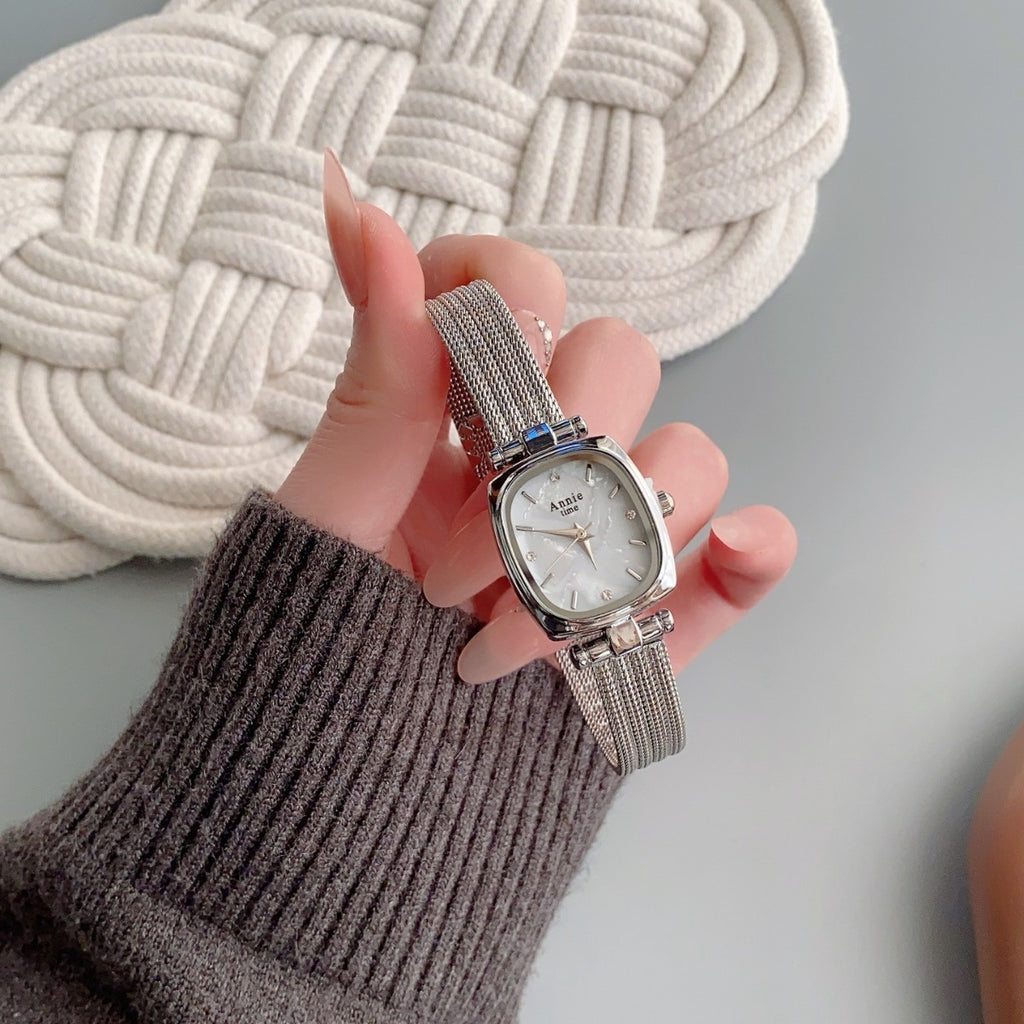 Annie Time cushion mesh watch in silver tone with white dial alternate view