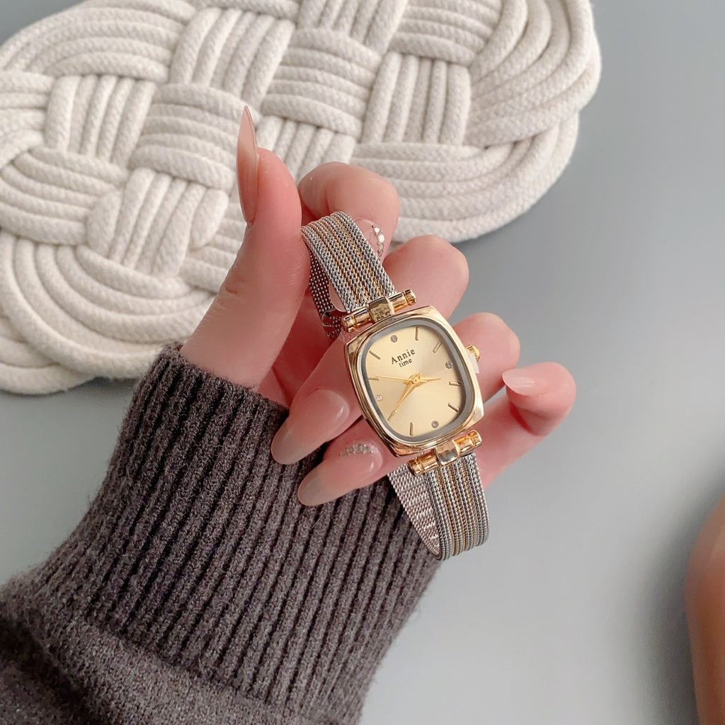 Annie Time cushion mesh watch with two-tone finish and champagne dial alternate view