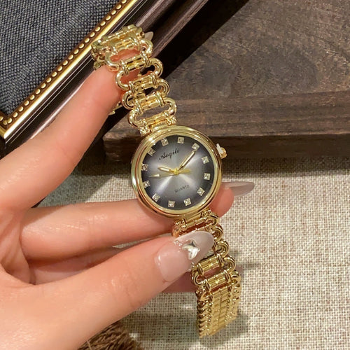 Aoqili round link bracelet watch in gold tone with grey dial