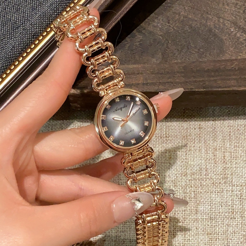 Aoqili round link bracelet watch in rose-gold tone with grey dial