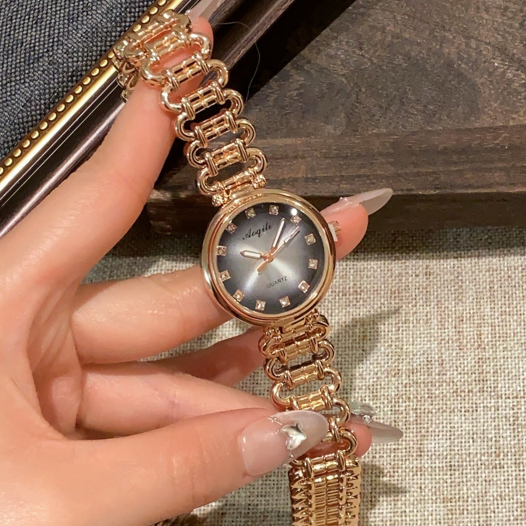 Aoqili round link bracelet watch in rose-gold tone with grey dial