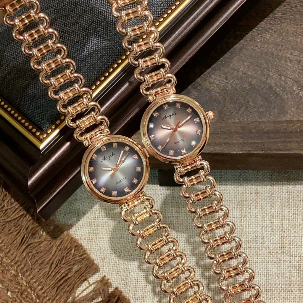 Aoqili round link bracelet watches in rose-gold tone
