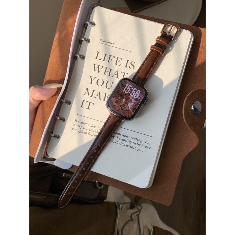Dark brown slim leather Apple Watch band
