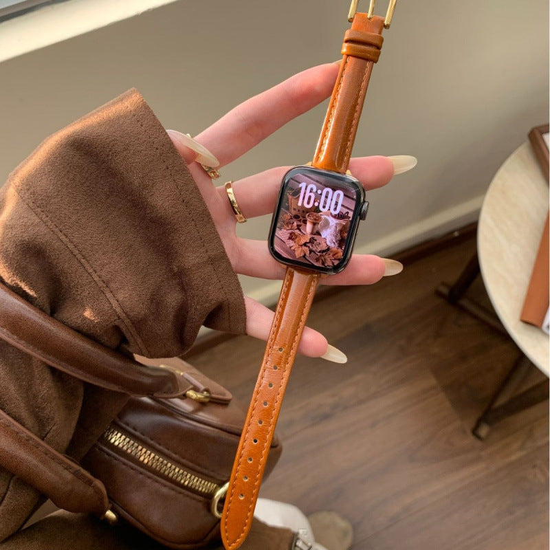 Light brown slim leather Apple Watch band