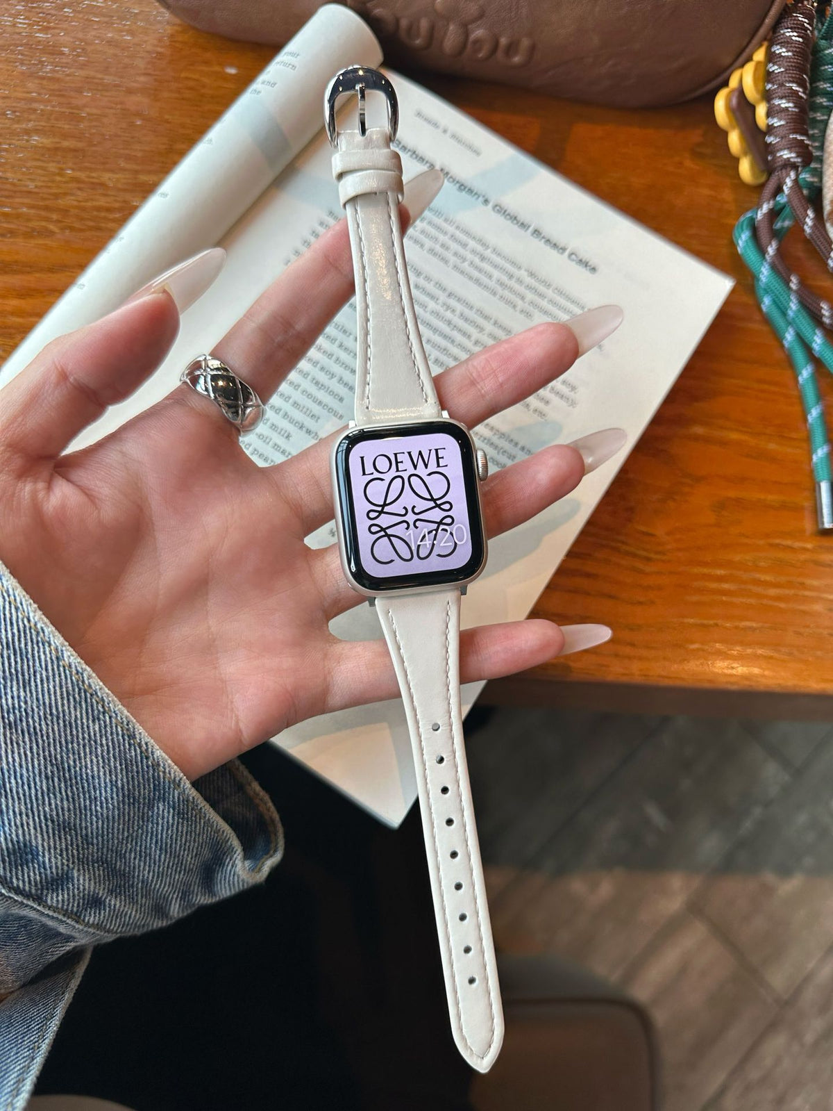 White leather Apple Watch band
