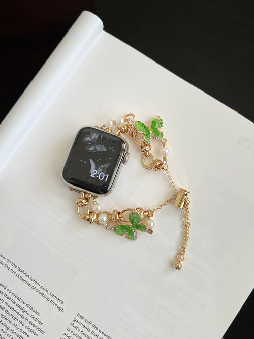 Aurora green butterfly loop-chain gold Apple Watch band
