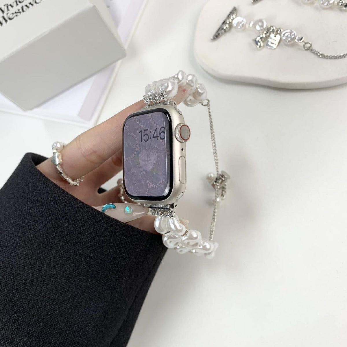 Baroque pearl double-chain smartwatch band detail