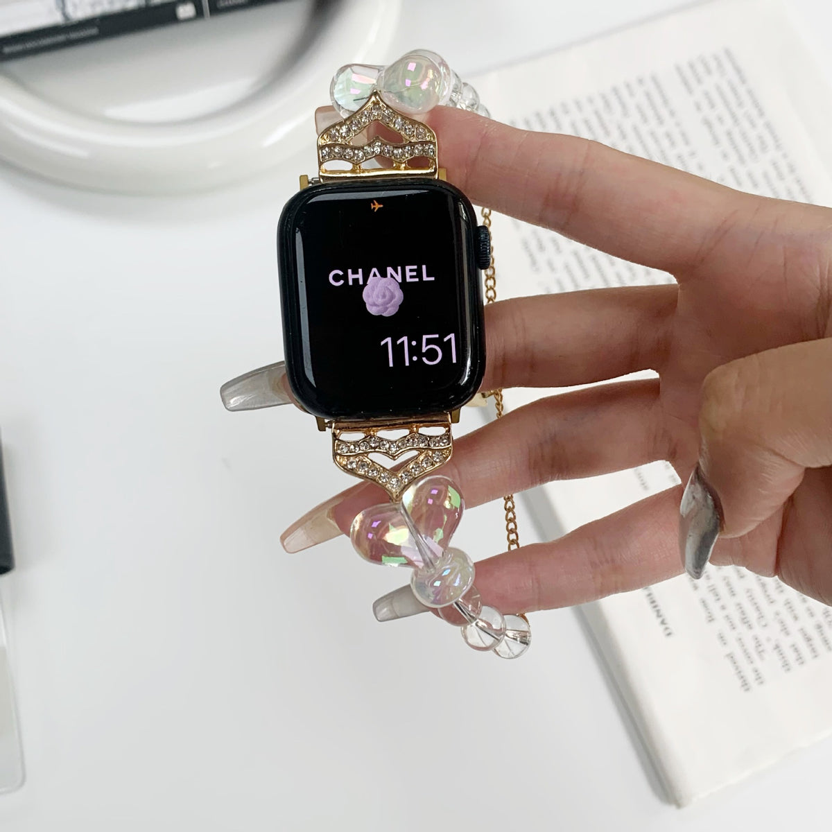 Crystal heart beaded Apple Watch bracelet band