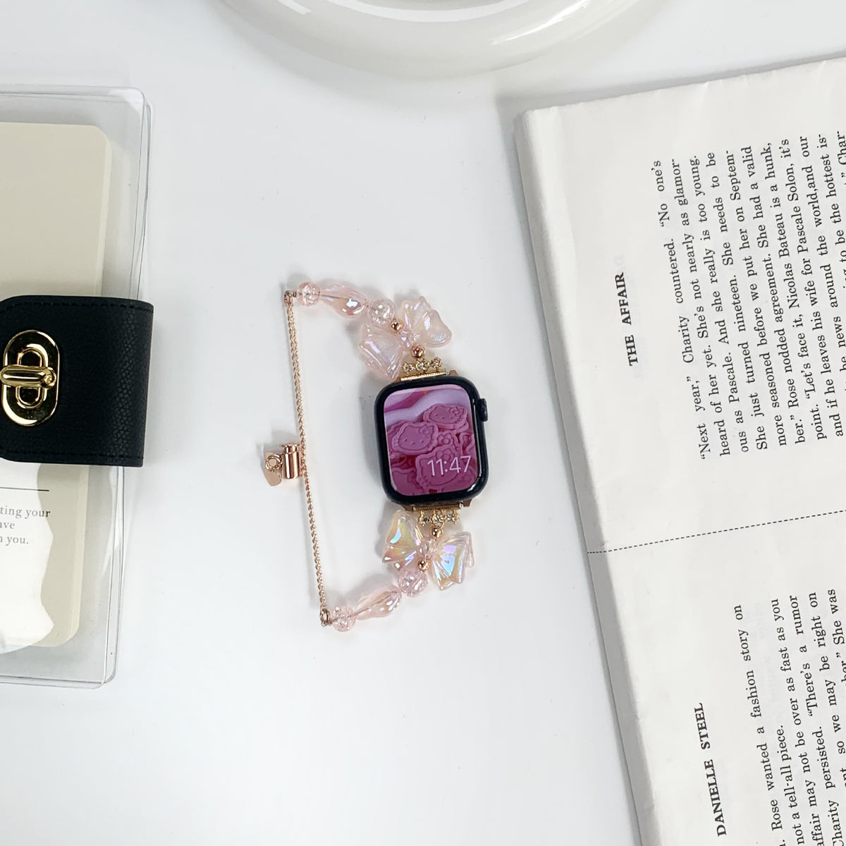 Translucent pink bow Apple Watch bracelet band