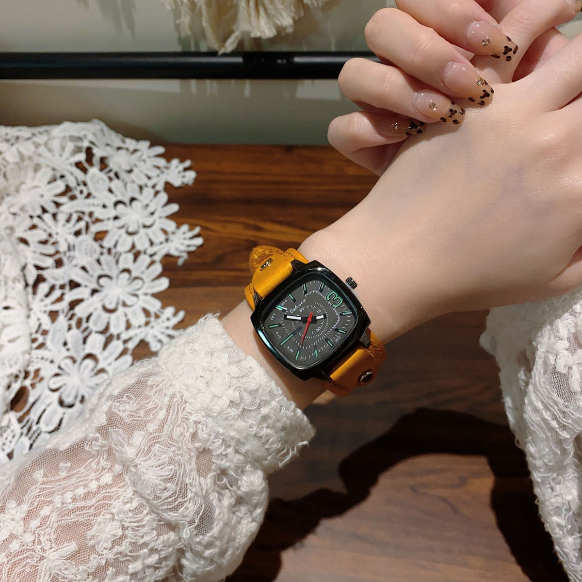 CABOSEN vintage cushion case women's quartz watch with mustard leather-style strap
