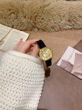 CABOSEN vintage oversized numeral women's quartz watch with black leather-style strap