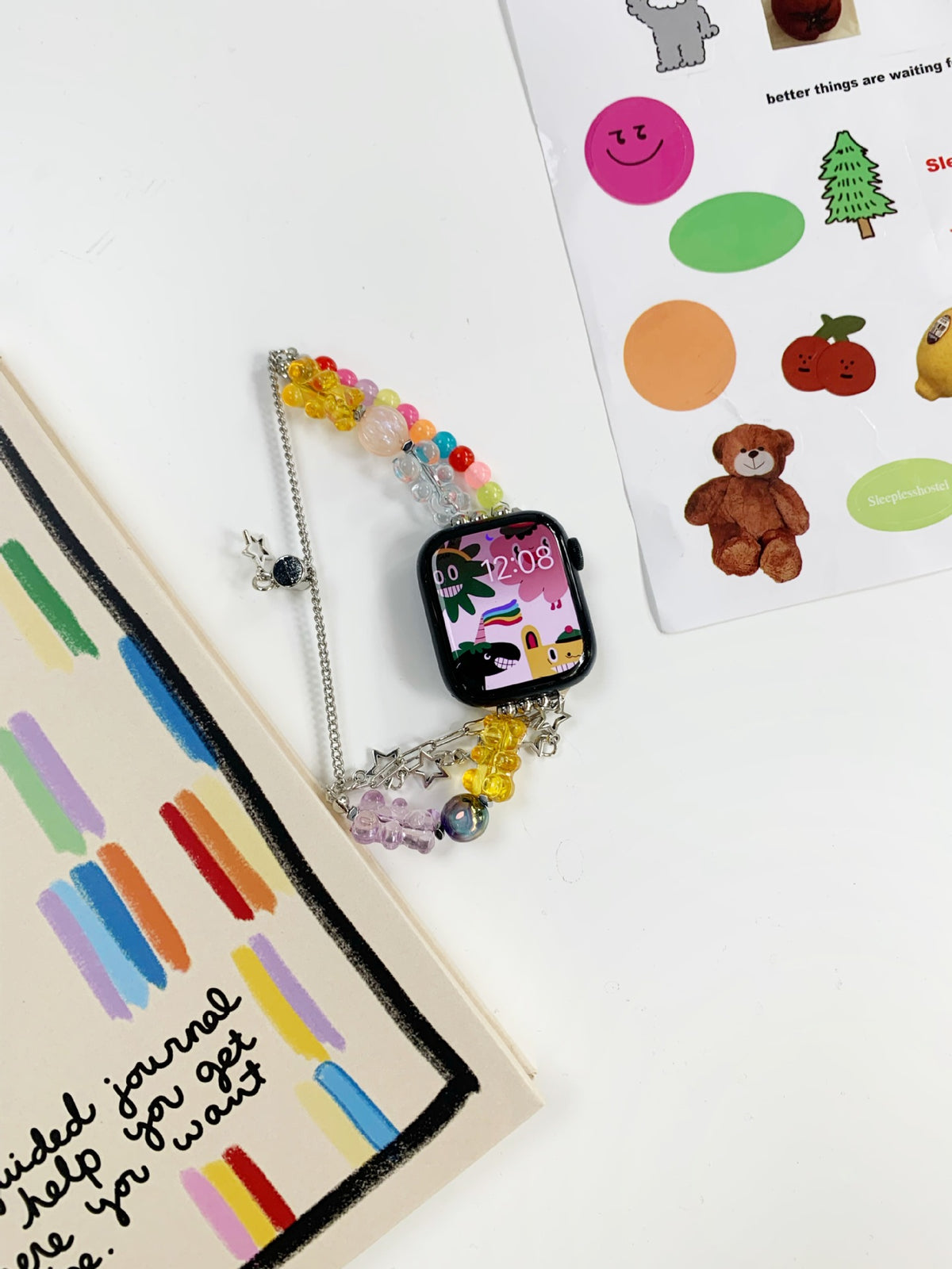 Yellow pastel candy bear beaded Apple Watch band
