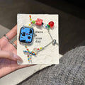 Colorful beaded Apple Watch bracelet band with red apple charm and gingham bead