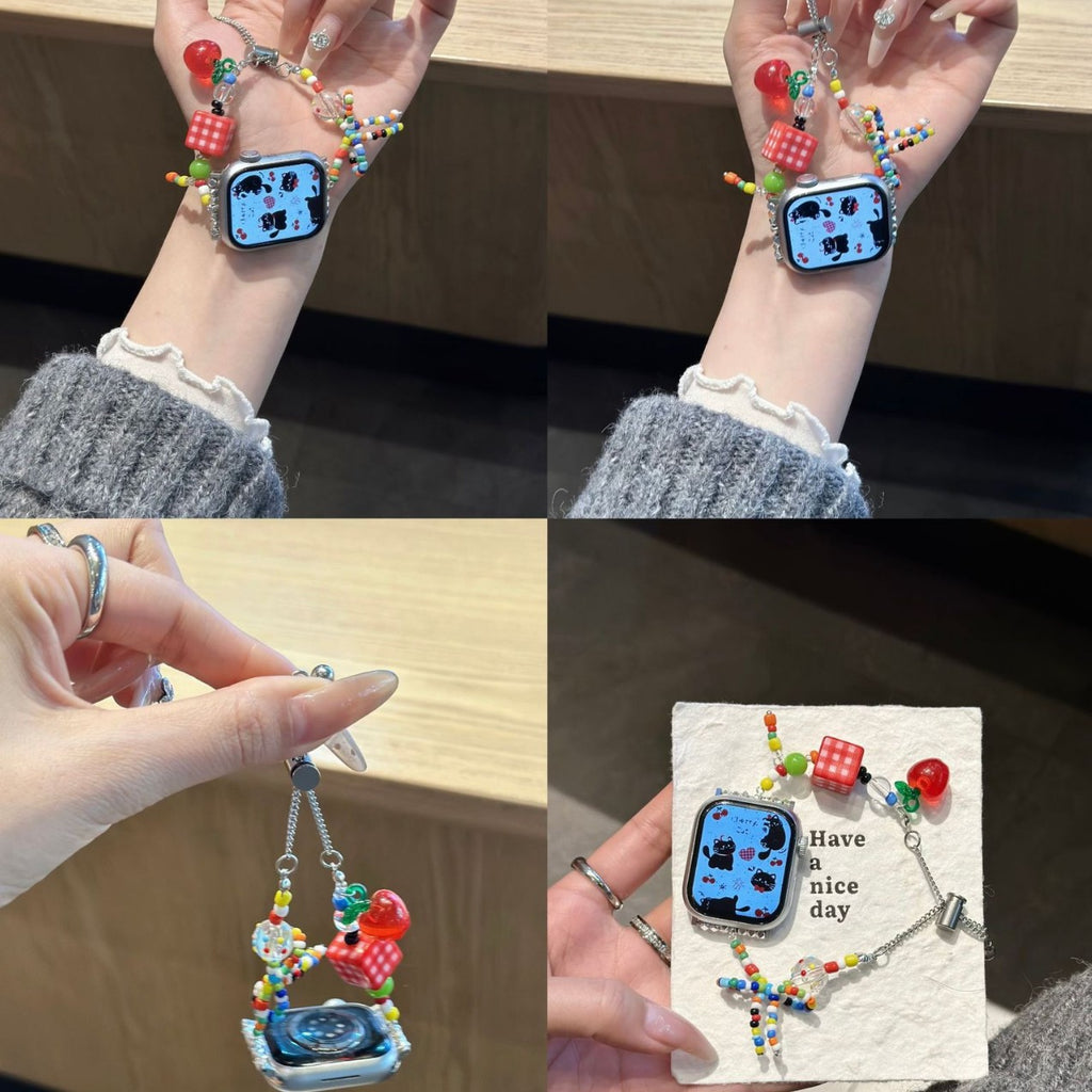 Colorful red apple beaded jewellery Apple Watch band