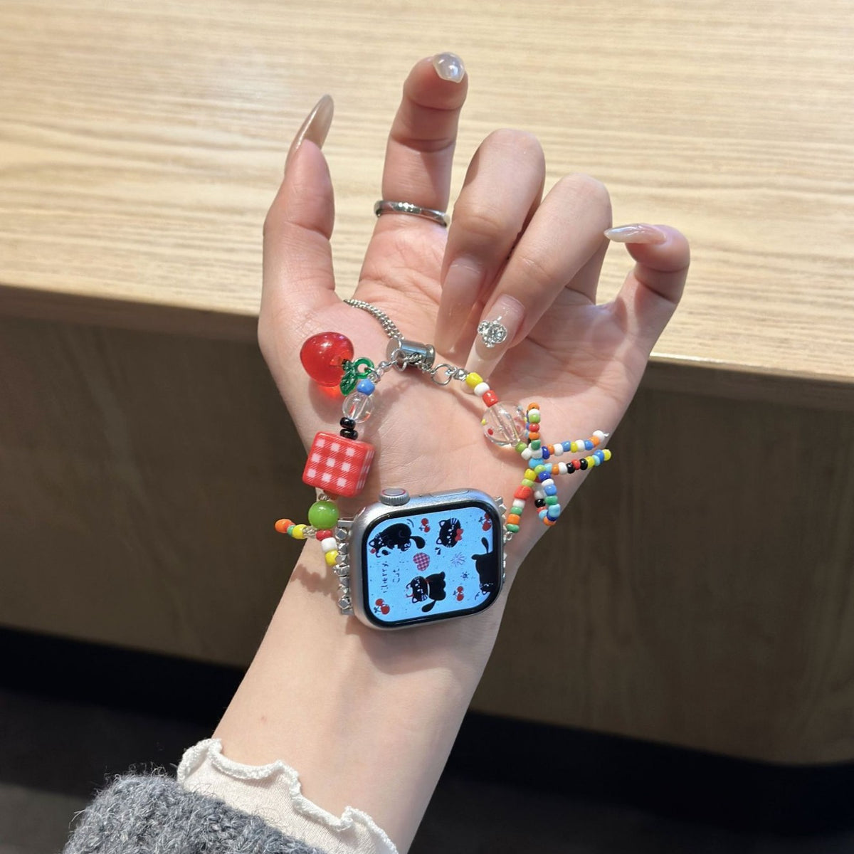 Playful colorful jewellery Apple Watch band with chain detail