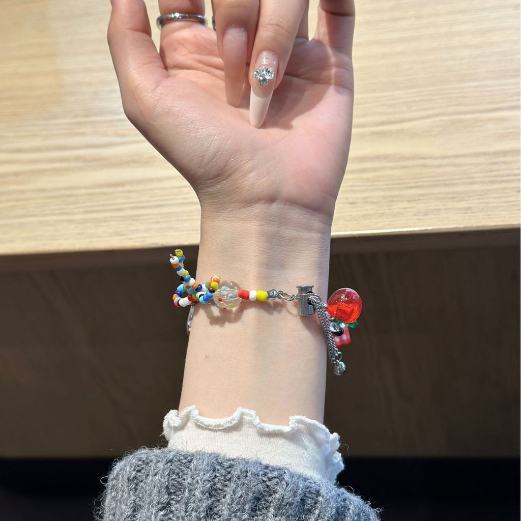 Red apple and multicolor beaded Apple Watch bracelet band