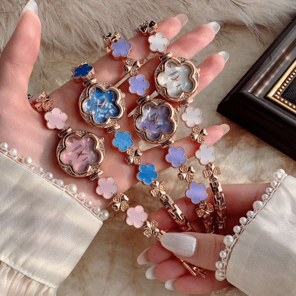 CHISTE flower bracelet watch collection in pink white purple and blue