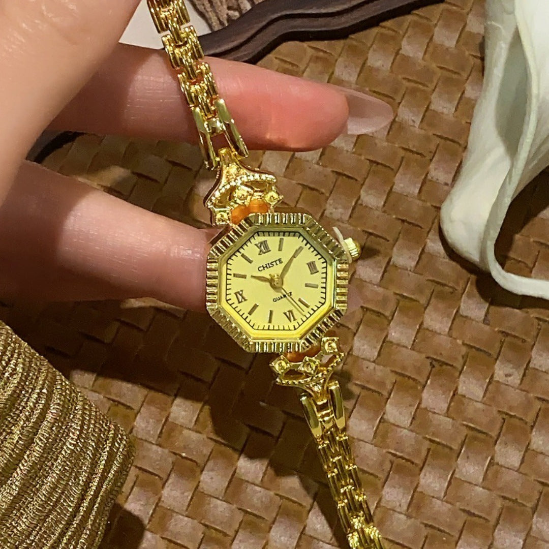 CHISTE gold-tone octagonal bracelet watch with champagne dial