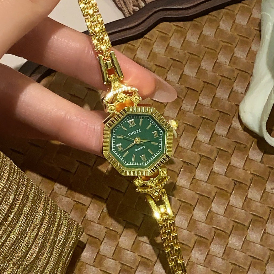 CHISTE gold-tone octagonal bracelet watch with green dial