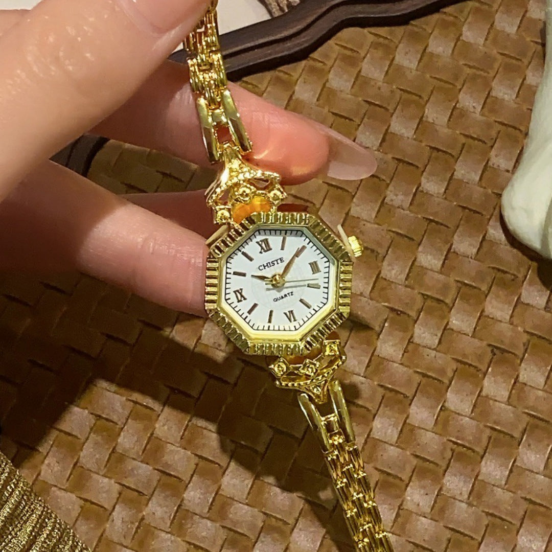 CHISTE gold-tone octagonal bracelet watch with white dial