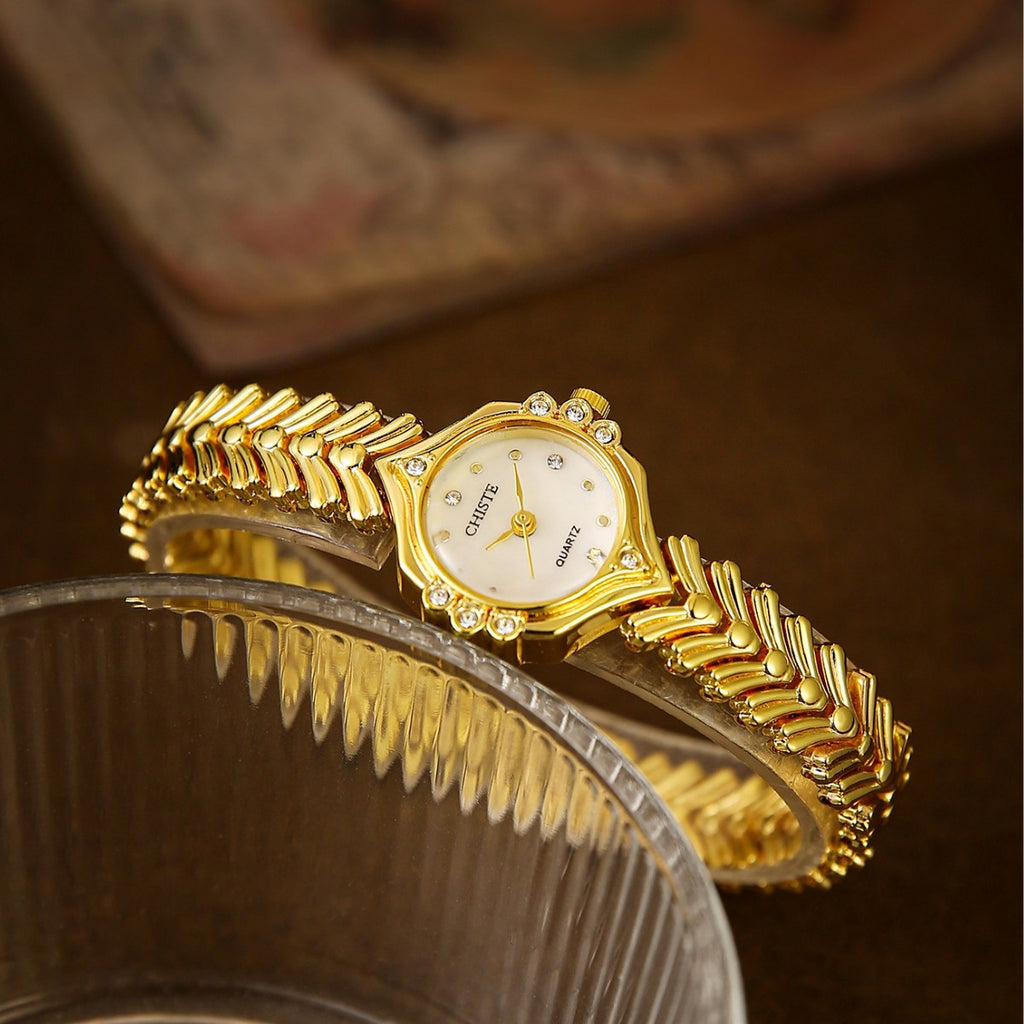 CHISTE vintage crystal-style bracelet watch with chevron-link bracelet alternate view